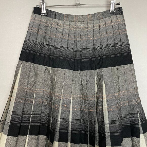 Vintage Pleated Skirt Reversible Wool Gray‎ Black Cream Women 70s 80s Stripes - Picture 8 of 16